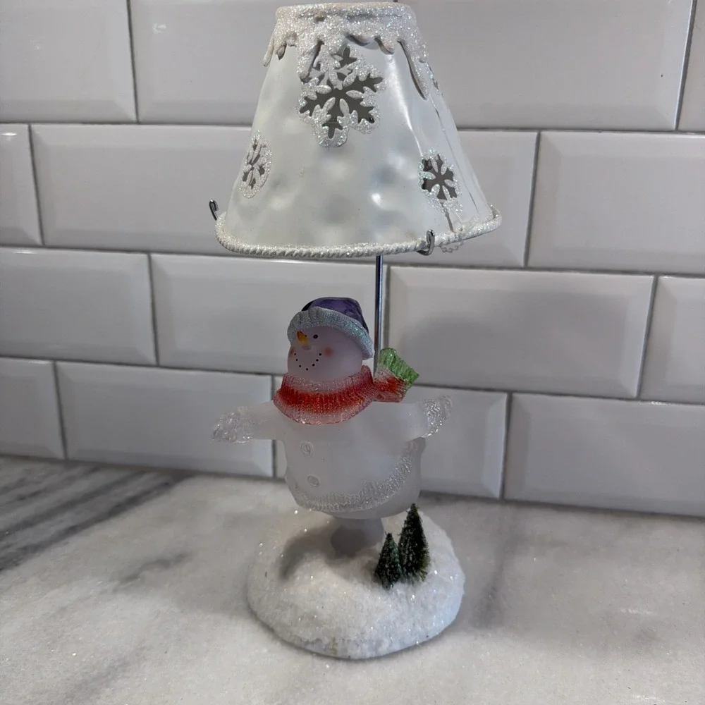 Vintage * Ice Skating Snowman Votive Tea Light Lamp Style * Frosted  Glass 001